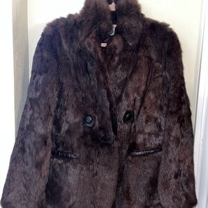 Women's Dark Brown Faux Fur Double-Breasted Coat